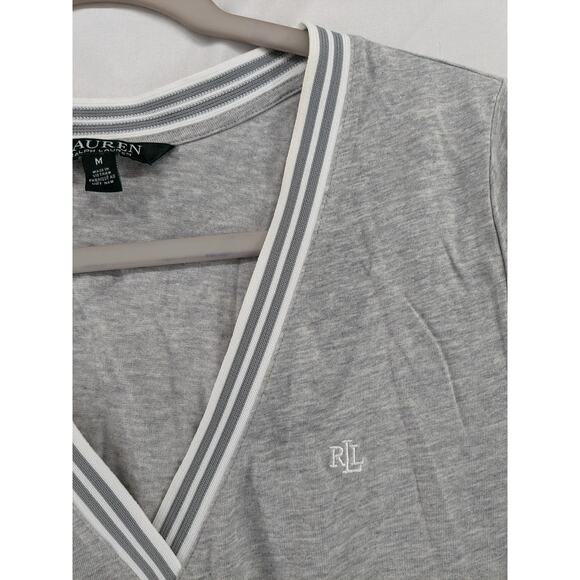 Lauren Ralph Lauren V Neck TShirt M Gray Striped Short Sleeve Everyday Wear Work - Picture 4 of 9